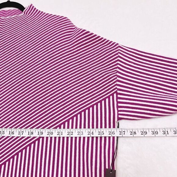 Tahari White Pink White Chevron Striped Sweater 2X NWT Mock Neck Relaxed Fit - Picture 10 of 13